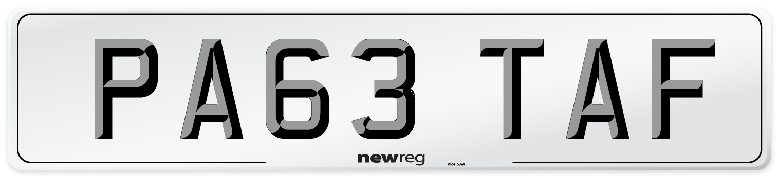 PA63 TAF Number Plate from New Reg